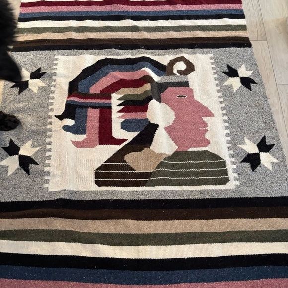 Vintage Native Indian Chief Head Woven Aztec Mayan Rug Throw Blanket 52” X 80” - Picture 4 of 5